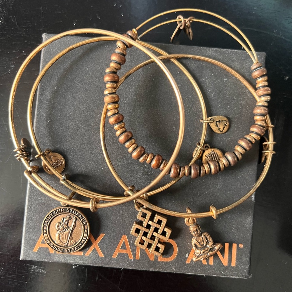 Alex and Ani Bronze Charm Bracelet Set